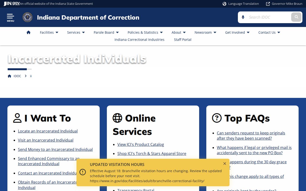 Indiana IDOC locator for LaGrange County state prison records