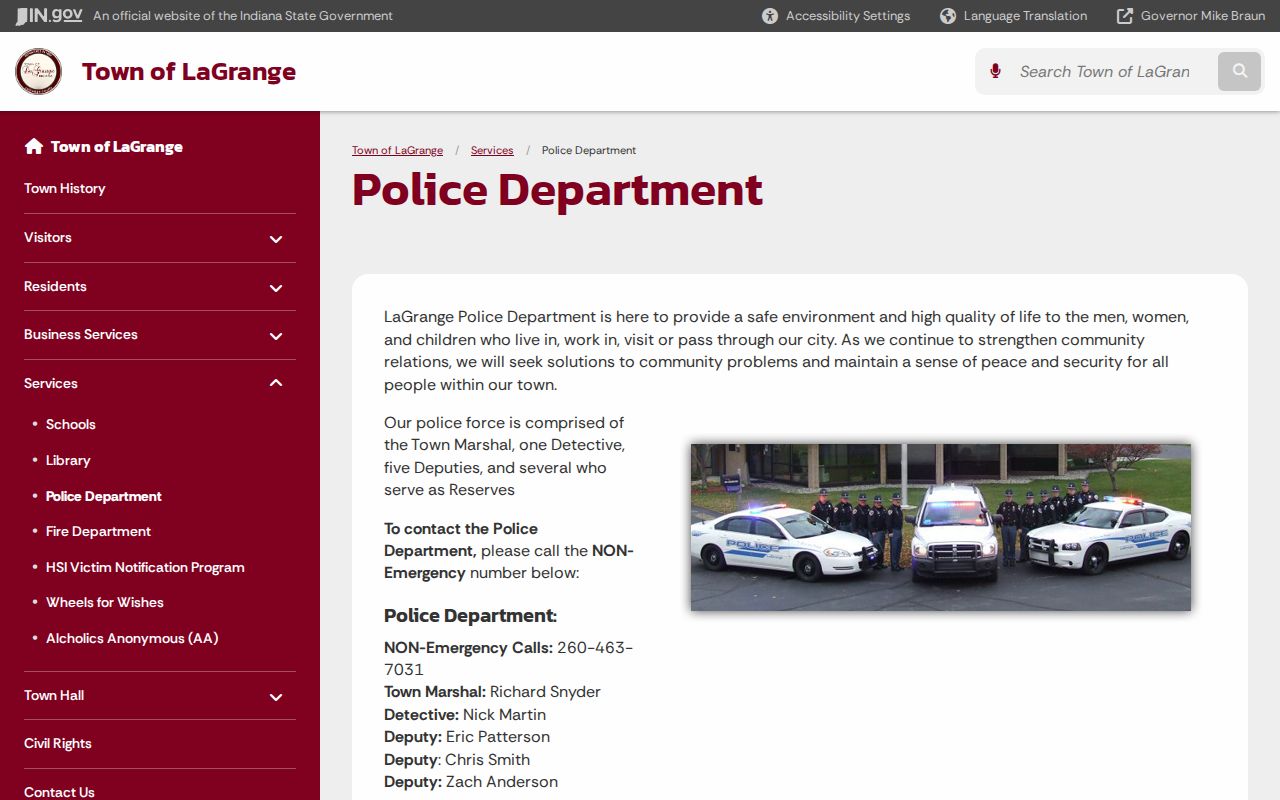 LaGrange Police Department official arrest-record contact page